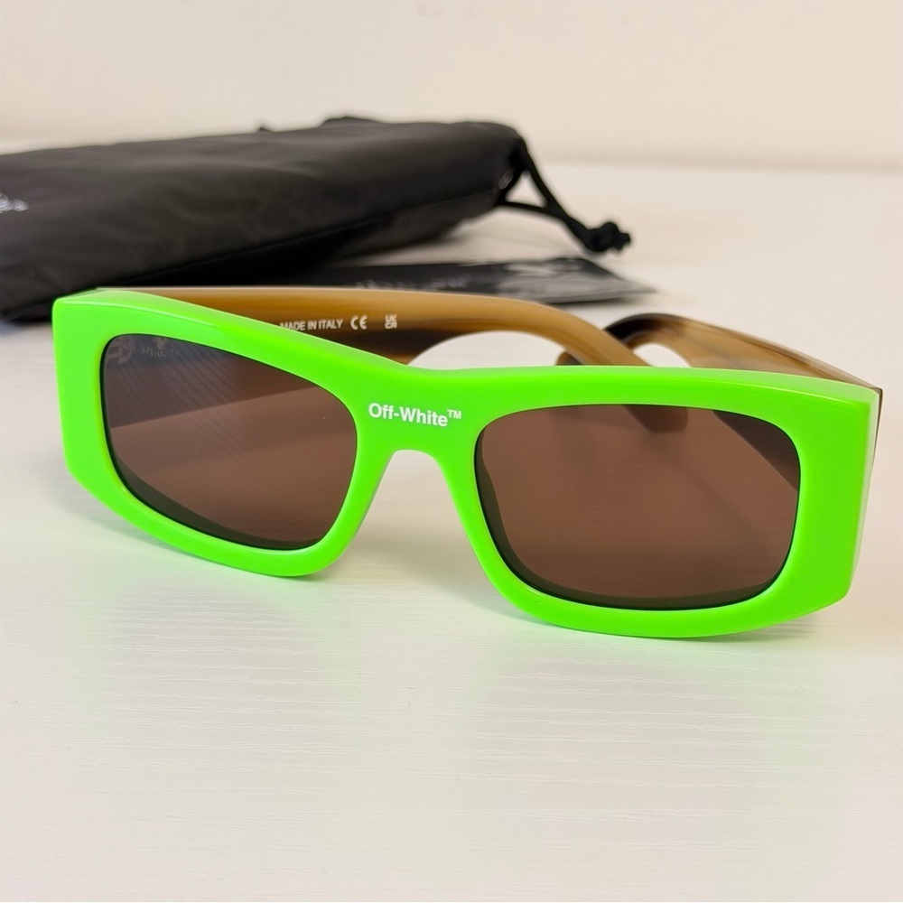 Off-White Neon Green Rectangular Sunglasses, Unisex, OERI039 5964, Authentic